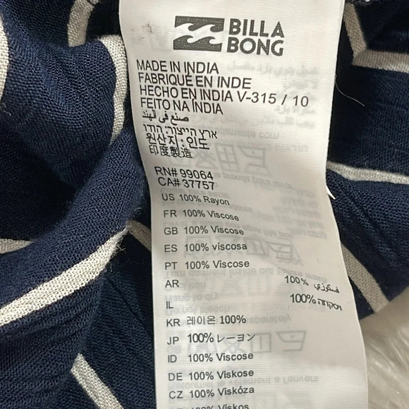 BILLABONG Wonderland Navy Blue & White Stripes Top With Ruffles Size Small NEW - Picture 7 of 8